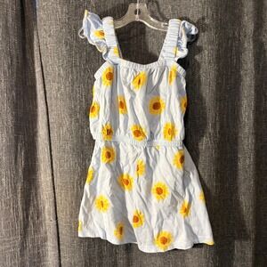 Old Navy Light Blue Sunflower Sleeveless Romper Shorts Ruffle Straps (Girls 4T)